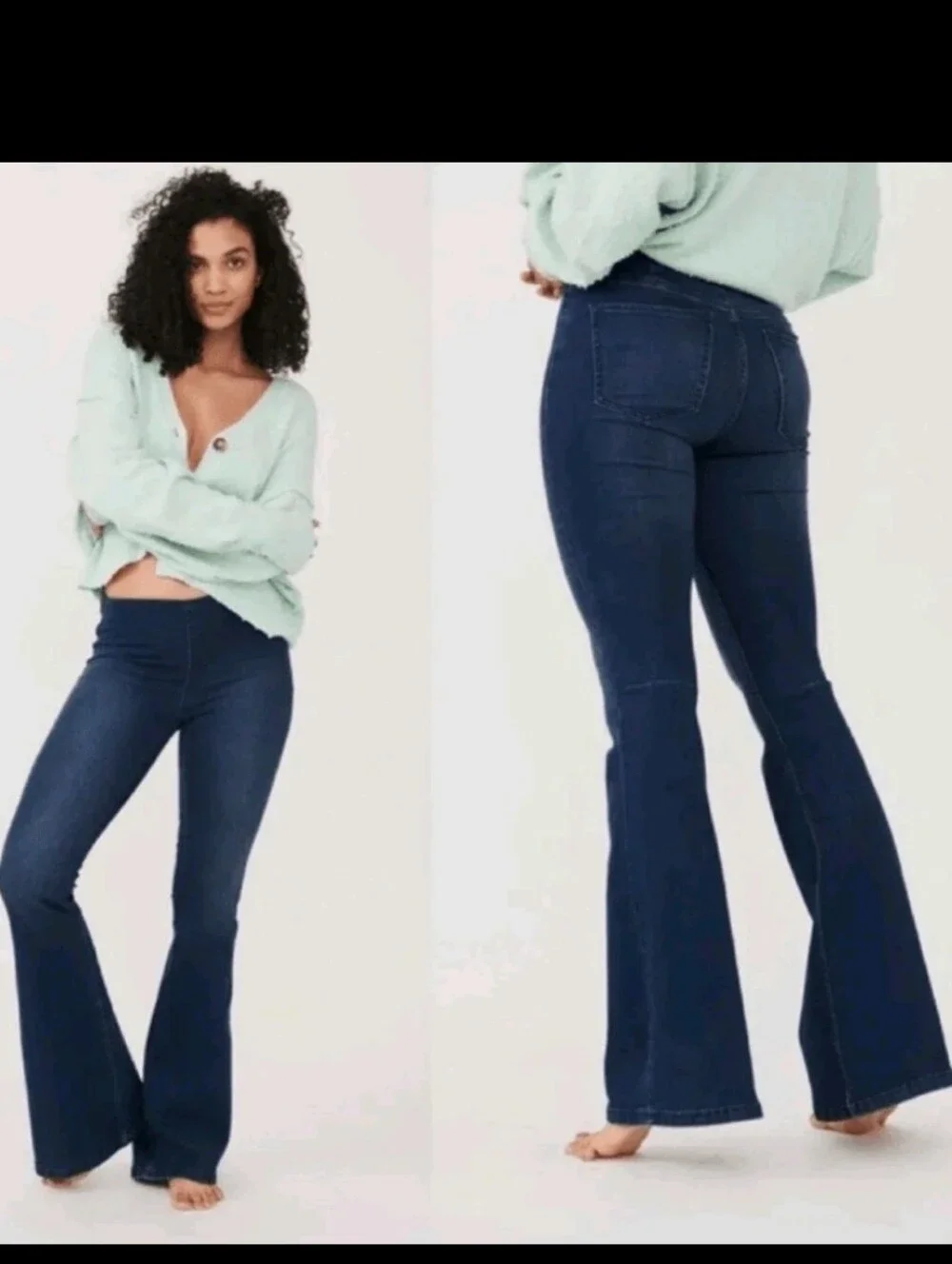 Free People High-Rise Dark Blue Flared Pull On Legging Jeans 28